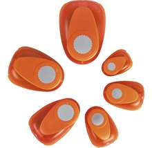 Set aus sechs orangefarbenen Papierstanzen mit gewelltem Kreis