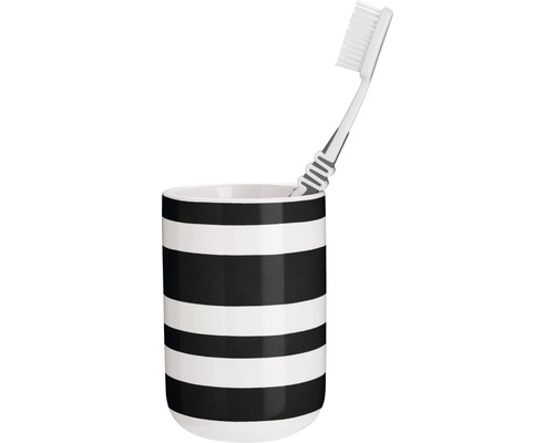 Zahnputzbecher mit horizontalen Streifen und Zahnbürste