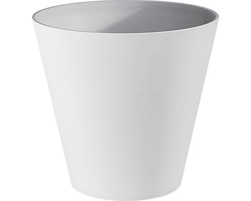 Weißer Pflanztopf in konischer Form.