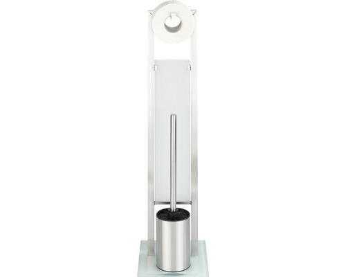 Toilettenpapierhalter mit Bürstengarnitur aus Glas und Metall