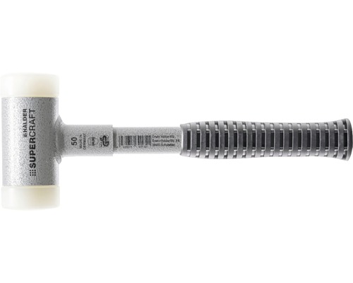 Rückschlagfreier Schonhammer HALDER Supercraft Ø 50 mm, bruchsicherer Stahlrohrstiel Schonhammer mit Kunststoffköpfen und Griff