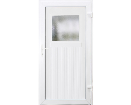 Weiße Außentür mit Glaseinsatz und vertikal geriffeltem Design