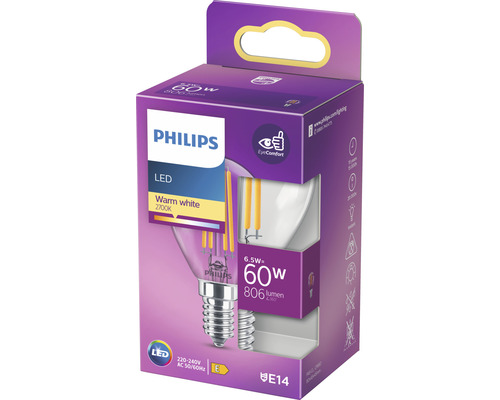 Philips LED Leuchtmittel, Warmweiß, 6.5 Watt, E14 Sockel