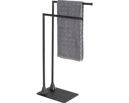 Freistehender Handtuchhalter aus Metall mit zwei Stangen und Handtuch