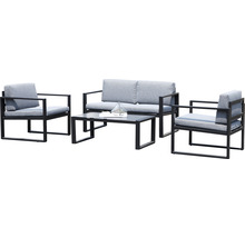 Gartenmöbelset GARDEN PLACE Alice 4-Sitzer 4 tlg. Schwarz aus robustem Aluminium, inkl. Auflagen