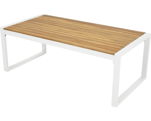 Gartentisch mit Holzplatte und Metallgestell