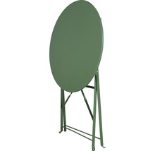 Klappbarer Gartentisch mit runder Tischplatte und Metallgestell