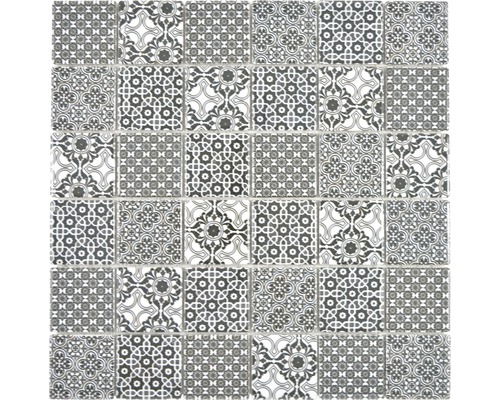 Keramikmosaik CD CL48S Quadrat Classico 29,7x29,7 cm schwarz Fliesen mit geometrischen und floralen Mustern