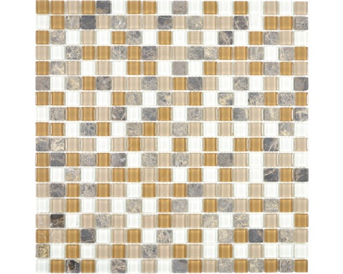 Glasmosaik Crystal mit Naturstein CM M435 30x30 cm Beige/Braun Mosaikfliese mit Glas- und Natursteinelementen