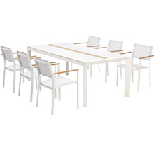 Gartenmöbelset GARDEN PLACE Lynn 6 -Sitzer 7 tlg. weiß aus Aluminium, WPC, witterbeständiges Textil und Holz, stapelbar