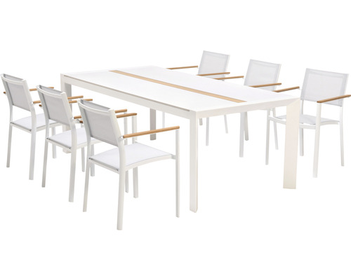 Dining-Set Garden Place Lynn 6 -Sitzer bestehend aus: 6x Stühle,Tisch Aluminium WPC Textil Holz Weiß