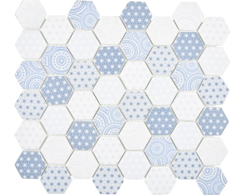 Glasmosaik Emily HX45 Hexagon 32,40x28 cm hellblau