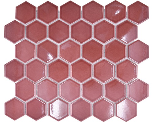 Keramikmosaik HX540 Hexagon Uni bordeauxrot glänzend Mosaikfliesen in Sechseckform