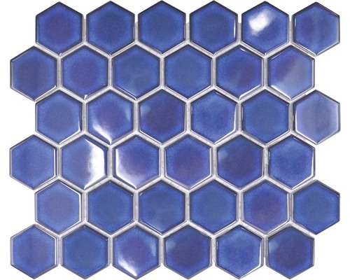 Keramikmosaik HX560 Hexagon Uni kobaltblau glänzend Sechseckige Mosaikfliese