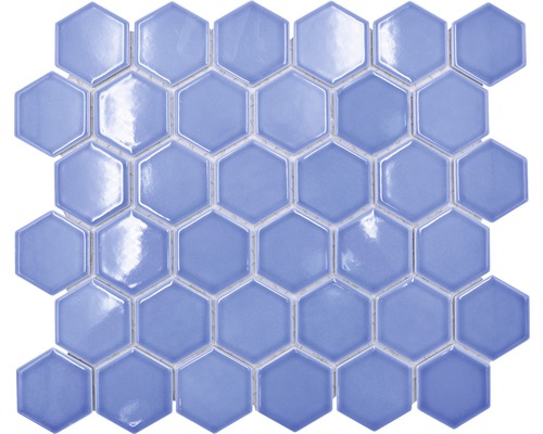 Keramikmosaik HX580 Hexagon Uni hellblau glänzend