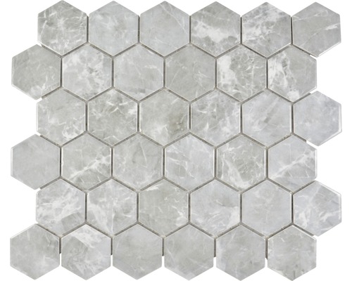 Keramikmosaik HX Curio MG Hexagon 32,5x28,1 cm Grau Sechseckige Mosaikfliese aus Marmor