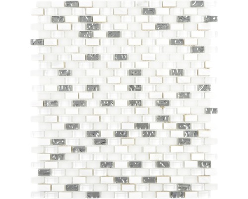 Glasmosaik Crystal mit Naturstein XCM B11S 31x28,5 cm Weiß Mosaikfliese aus Glas und Stein