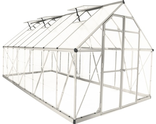 Gewächshaus mit Dachfenstern und Eingangstür