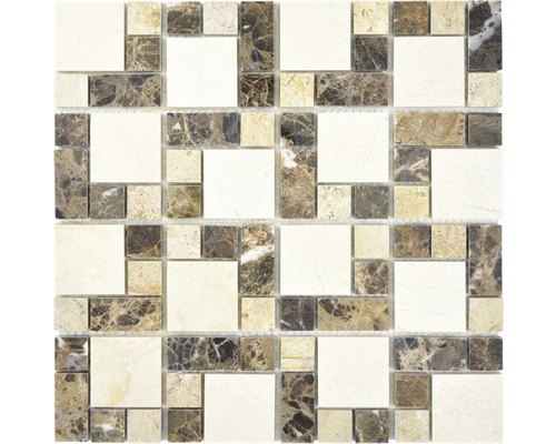 Natursteinmosaik XNM MC759 30,5x30,5 cm Beige/Braun Mosaikfliese mit Marmor-Optik