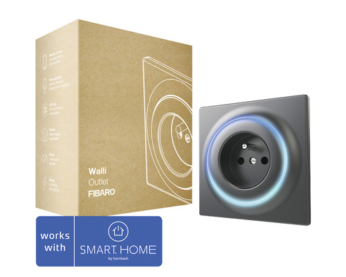 Fibaro Steckdose Walli Outlet Type E mit Repeaterfunktion zur Steuerung elektrischer Geräte schwarz - Kompatibel mit SMART HOME by hornbach