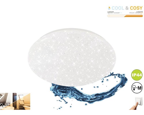 LED Deckenleuchte IP44 12W 1200 lm 2700/4000 K Ø 28 cm Cool&Cosy weiß + Sternendekor LED Deckenleuchte mit Schutzart IP44 und Wasserspritzer-Illustration