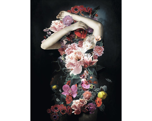 Glasbild Flowers on her body I 60x80
