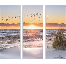 Dreiteiliges Wandbild mit Strand-, Meeres- und Sonnenaufgangsmotiv