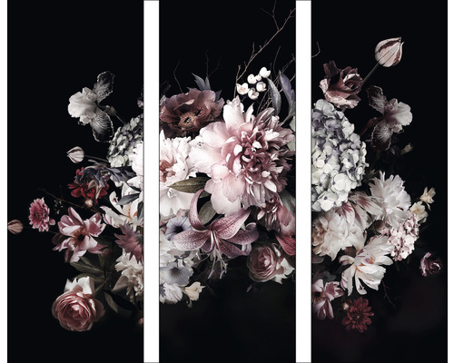 Glasbild Baroque Flowers IX 3er-Set 3x 30x80 cm