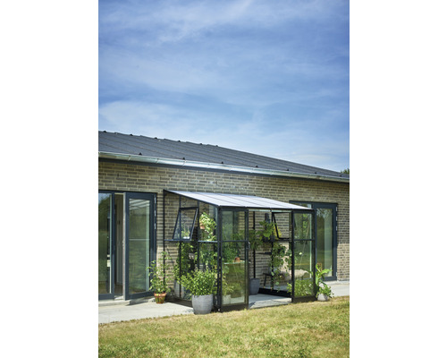 Anlehngewächshaus Halls Qube Lean-To 68 Sicherheitsglas 3 mm 188 x 251 cm schwarz