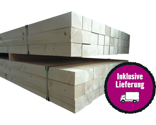 Konsta Palette Kantholz Fichte 4000 x 100 x 80 mm = 66 Stück Holzlatten gestapelt mit inklusive Lieferung Symbol
