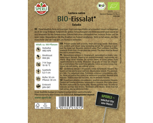 Samenpackung Bio-Eissalat der Marke Sperli