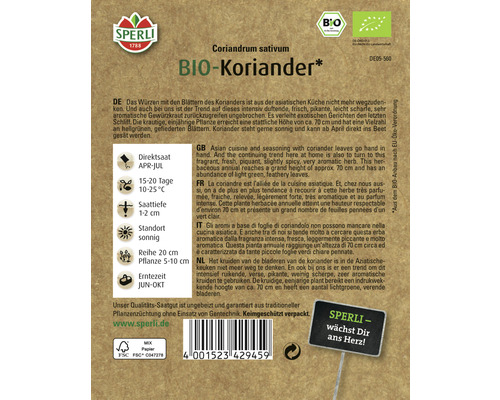 Bio Koriandersamenpackung von Sperli