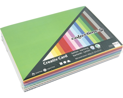 Farbkarton Creativ Card Sortierte Farben, A3, 300 Blatt Color Time Kreativ Card Bastelpapier, 300 Blatt
