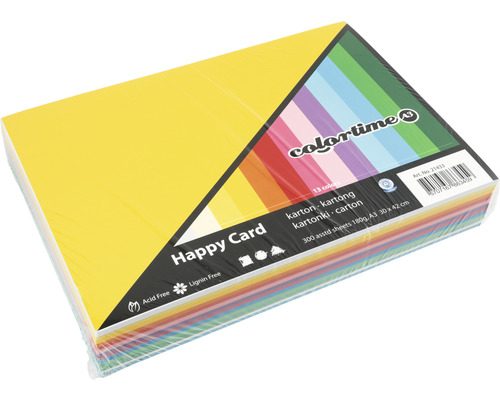 Farbkarton Happy Card Sortierte Farben, A3, 300 Blatt Colortime Happy Card A3 Bastelkarton, 300 Blatt