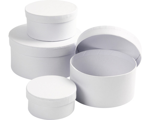 Mehrere runde Pappschachteln mit Deckel