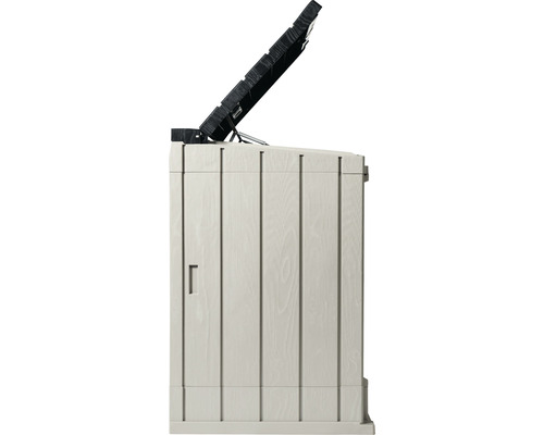 Gartentruhe mit geöffnetem Deckel für den Außenbereich