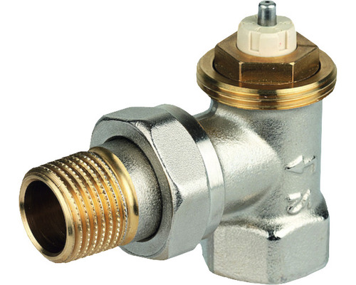 Resideo Thermostatventil-Unterteil SX Eckform voreinstellbar 1/2 Zoll nickel Eckventil aus Metall für Heizungsanlagen