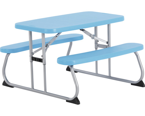 Kindergartenmöbel Lifetime 4 -Sitzer bestehend aus: 2 Bänke, Tisch Kunststoff blau Blauer Kindertisch mit Bänken und Metallgestell