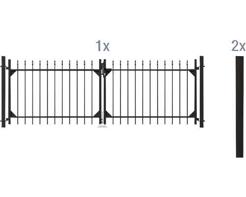 Doppeltor-Set ALBERTS Chaussee inkl. zwei Pfosten 301 x 120 cm matt-schwarz Einzelelement und zwei Zaunpfosten für einen Gartenzaun