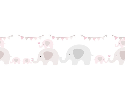Bordüre selbstklebend 40374-9 Only Border Elefanten rosa grau 5 m x 15 cm