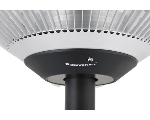 Detailansicht einer Heizstrahler-Basis mit dem Warmwatcher Logo