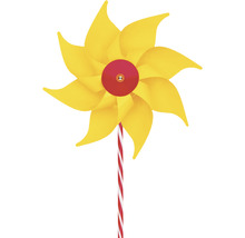 Gelbe Windmühle mit einem rot-weiß gestreiften Stab