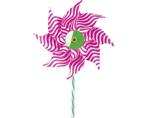 Windrad mit rosa-weissen Streifen und einem grünen Mittelteil