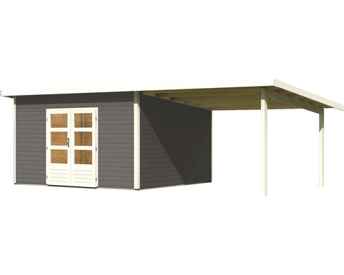 Holzgartenhaus mit Carportanbau