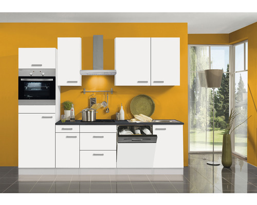 Optifit Küchenzeile mit Geräten Oslo214 270 cm weiß matt zerlegt Variante reversibel