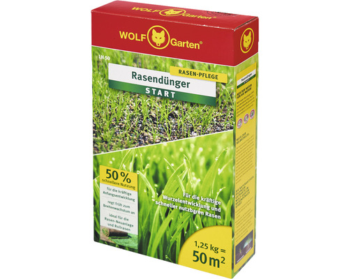 Wolf Garten Rasendünger Start, 1,25 Kilogramm Packung für 50 Quadratmeter