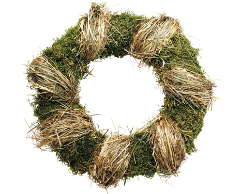 Kranz Ø 30 cm aus Lappenmoos und Heu Dekorativer Kranz aus Moos und Heu für saisonale Dekorationen