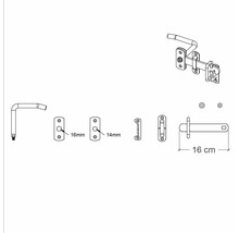 Illustration eines 16 Zentimeter langen Riegel-Sets mit Abmessungen.