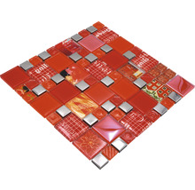 Mosaikfliese aus Glas und Metall in Rot und Silber
