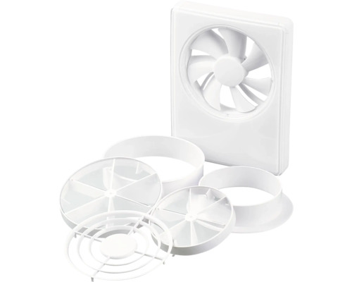 Weißer Ventilator mit diversen Montageelementen
